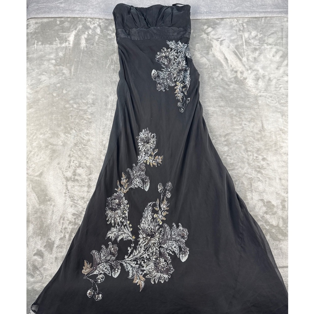 Monsoon Dress Womens 10 Strapless Maxi Black Beaded Floral EUC